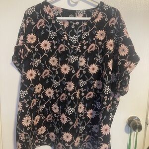 Bobeau V-Neck Peplum Blouse Flower print Blue 2x spring cottage core Daisy